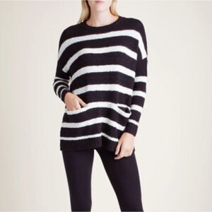 Kensie Stripped Cozy Sweater Black and White XS